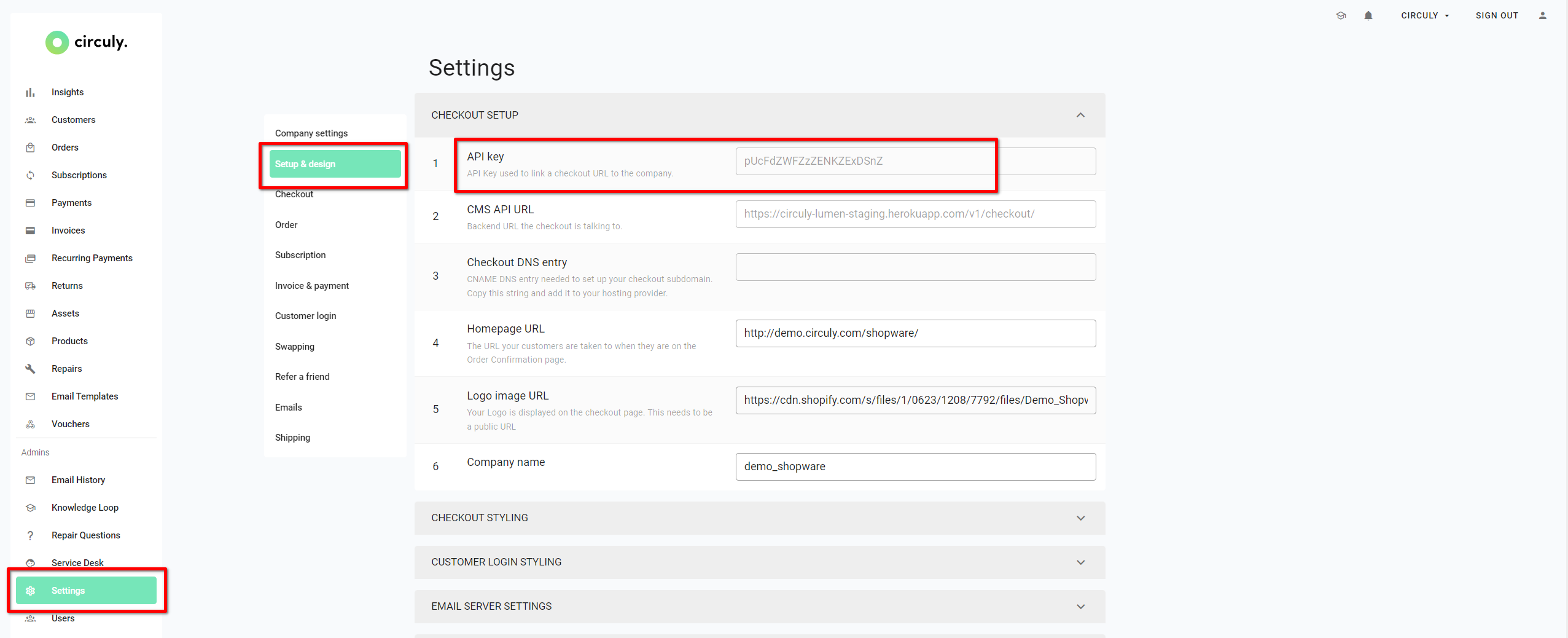 Api key setting